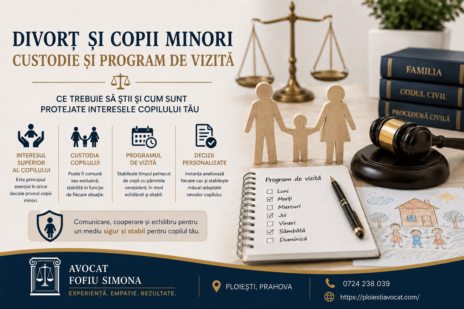 Divorț cu copii minori: custodie, program de vizită, locuința copilulu